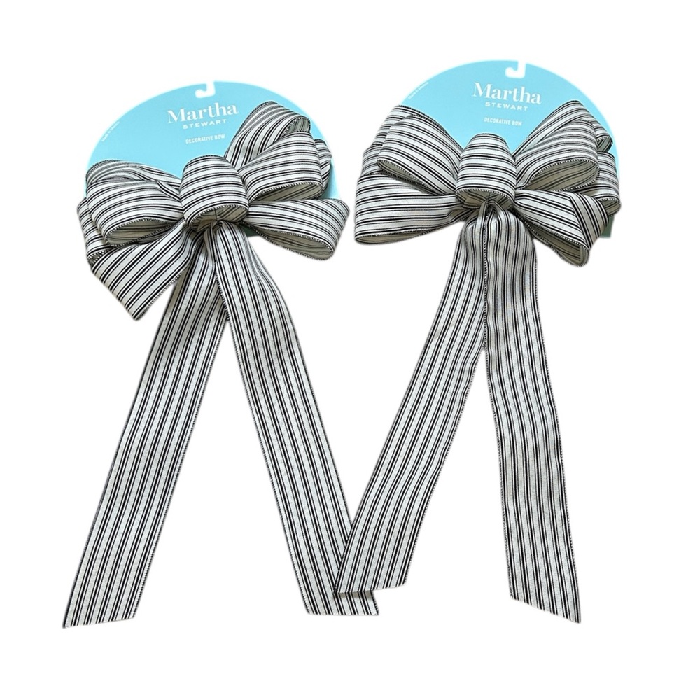 NWT Martha Stewart Two Pack Large Black & White Stripe Decorative Bows